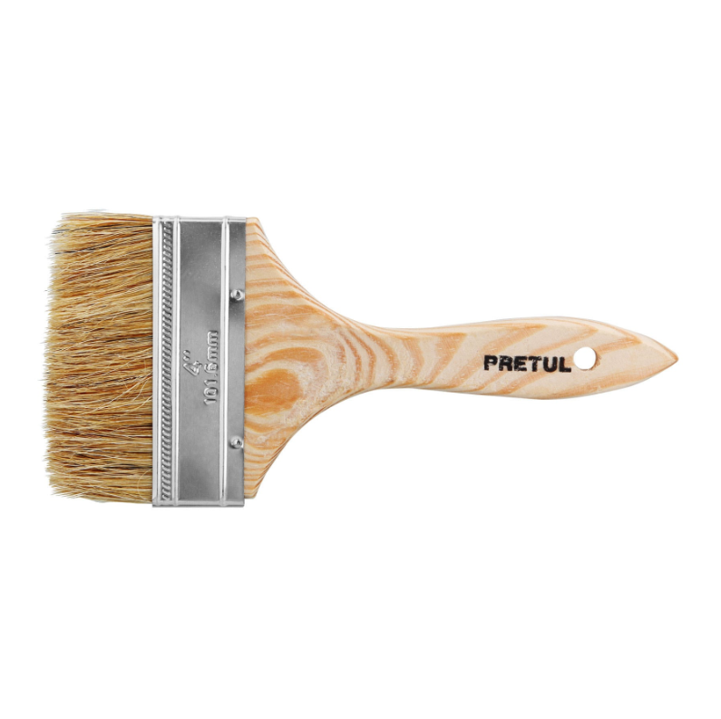 Brocha económica, mango de madera, 4", Pretul