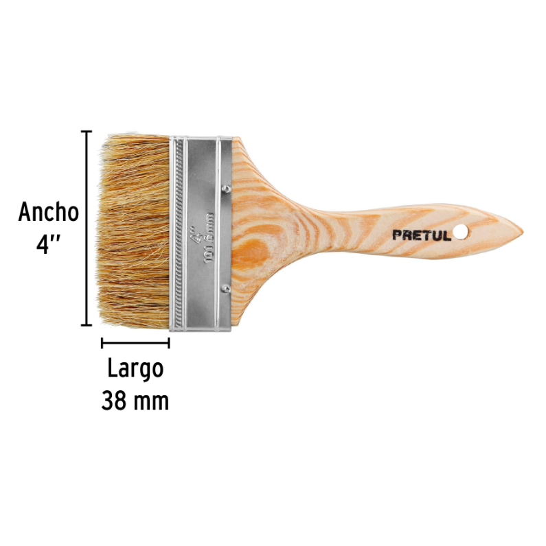 Brocha económica, mango de madera, 4", Pretul