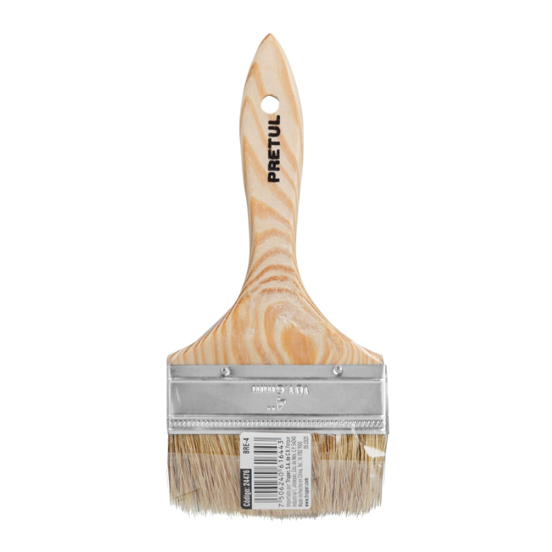 Brocha económica, mango de madera, 4", Pretul