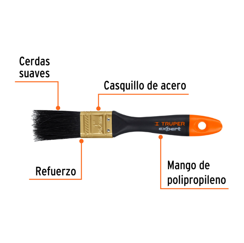 Brocha, mango de plástico, 1", Truper Expert