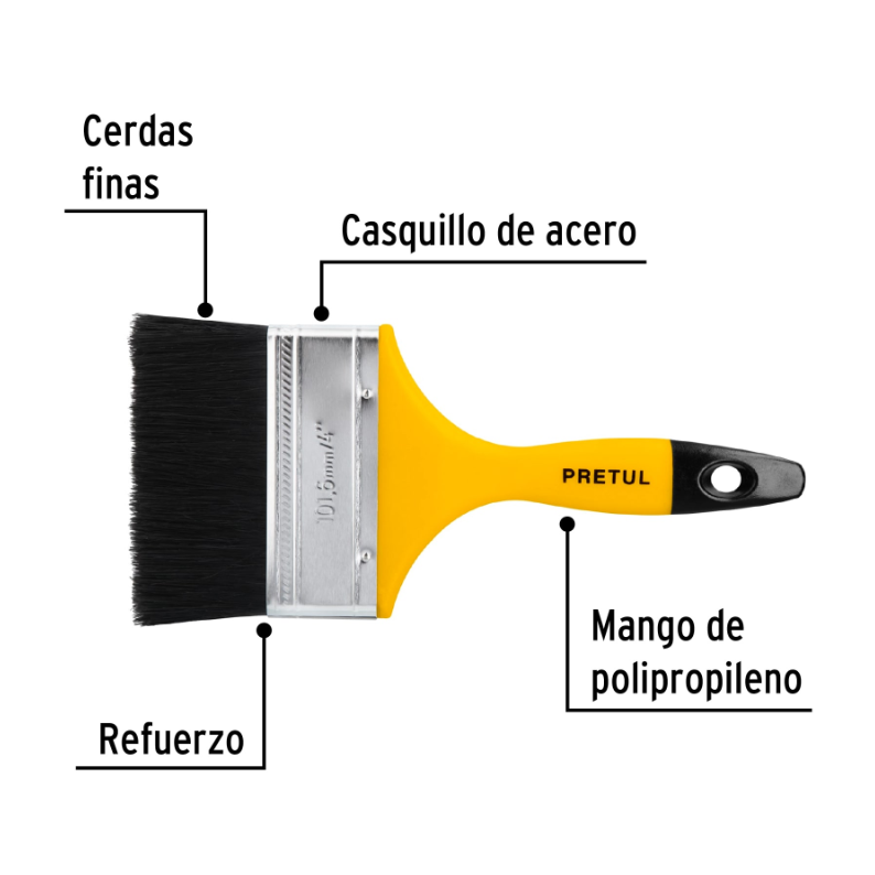 Brocha, mango de plástico, 4", Pretul
