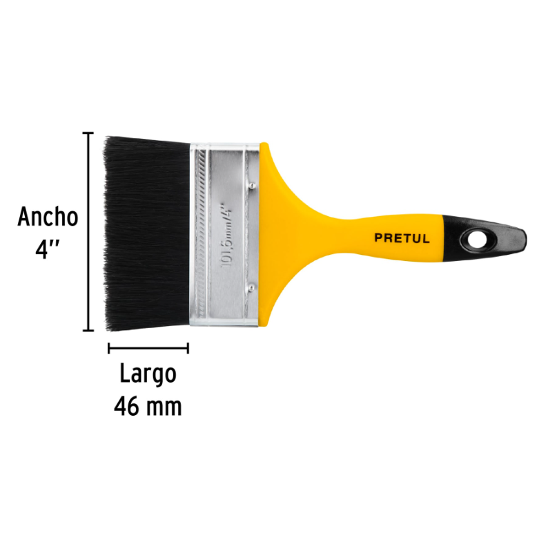 Brocha, mango de plástico, 4", Pretul