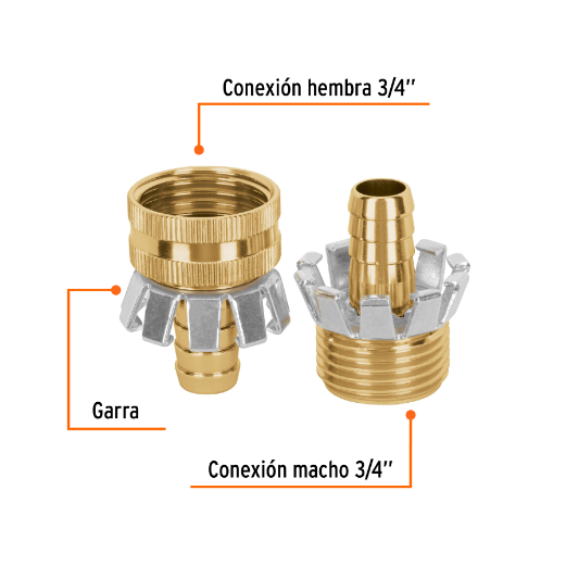 Juego de conectores 1/2' macho/hembra tipo garra de aluminio