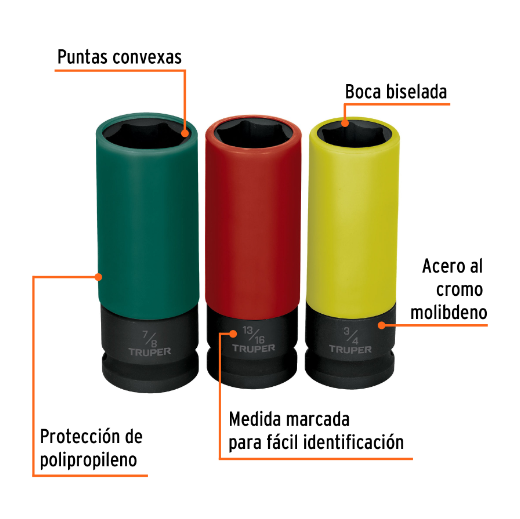 Juego 3 dados largos 1/2' impacto protección plástica 6p std