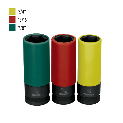 Juego 3 dados largos 1/2' impacto protección plástica 6p std