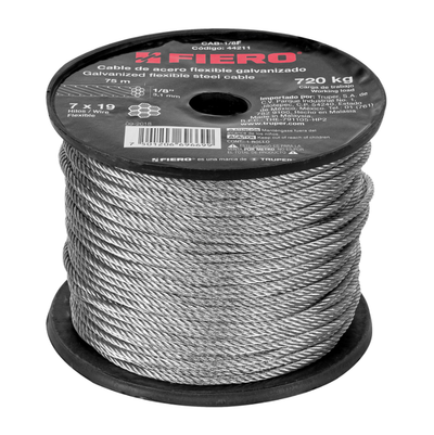 Cable flexible de acero 1/8", 7X19, 75 m