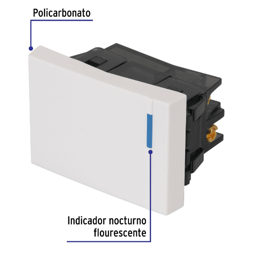 Interruptor de 3 vías, 1.5 módulos, línea Española, blanco