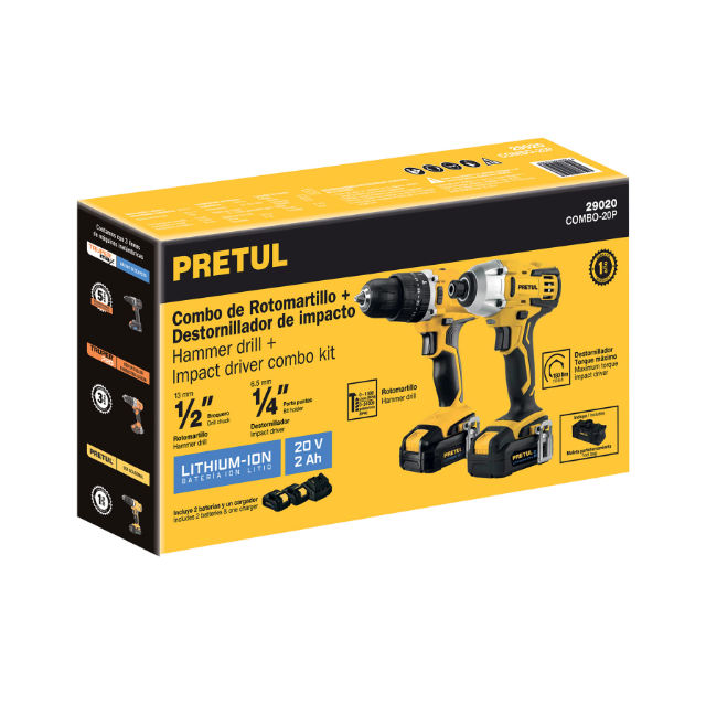 Combo rotomartillo/destornillador impacto inal. 20V, Pretul