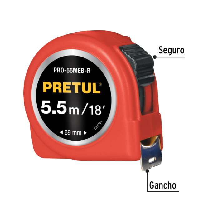 Flexómetro verde, 5.5 m,cinta 19 mm,Pretul, tarjeta plástica