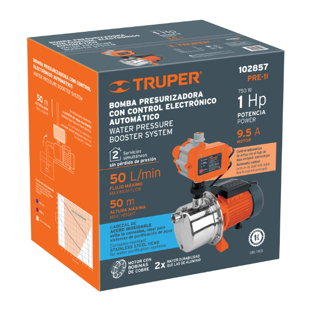 Bomba presurizadora jet acero 1 HP con control, Truper