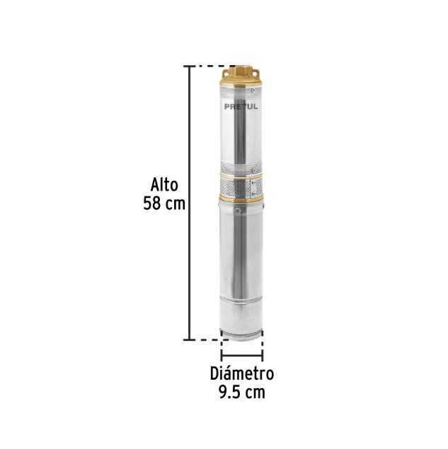 Bomba sumergible, tipo bala, 1/2 HP, agua limpia, Pretul