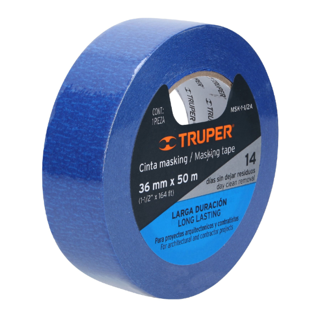 Cinta Masking tape azul de 1-1/2" x 50 m para pintor, Truper