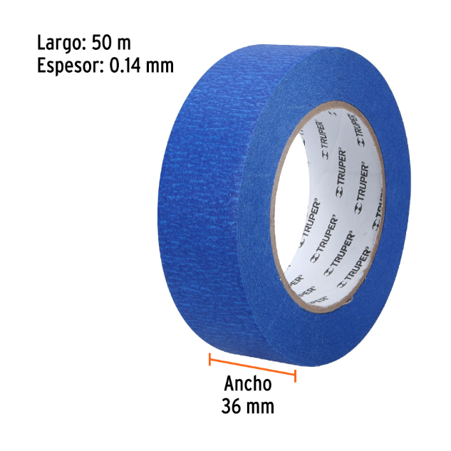 Cinta Masking tape azul de 1-1/2" x 50 m para pintor, Truper