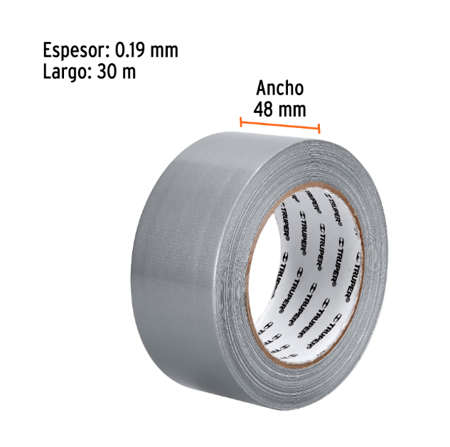 Cinta para ducto, 30 m x 48 mm, espesor0.19mm, Truper