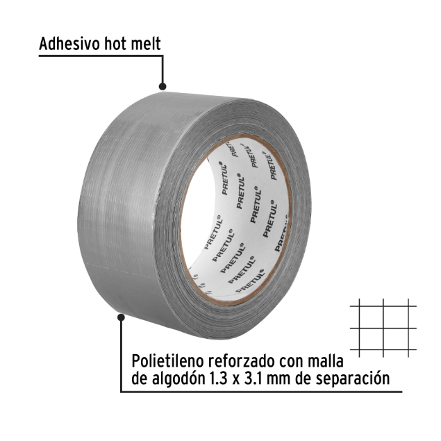 Cinta para ducto, 30 m x 48mm ,espesor 0.16mm, Pretul