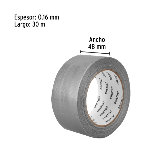 Cinta para ducto, 30 m x 48mm ,espesor 0.16mm, Pretul