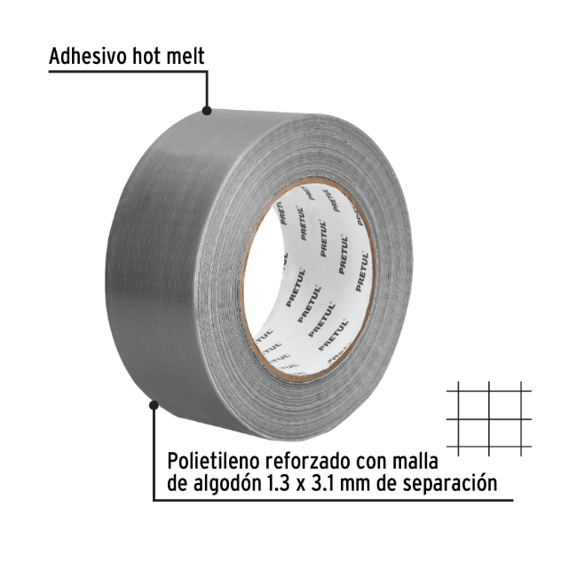 Cinta para ducto, 50 m x 48mm, espesor 0.16 mm ,Pretul