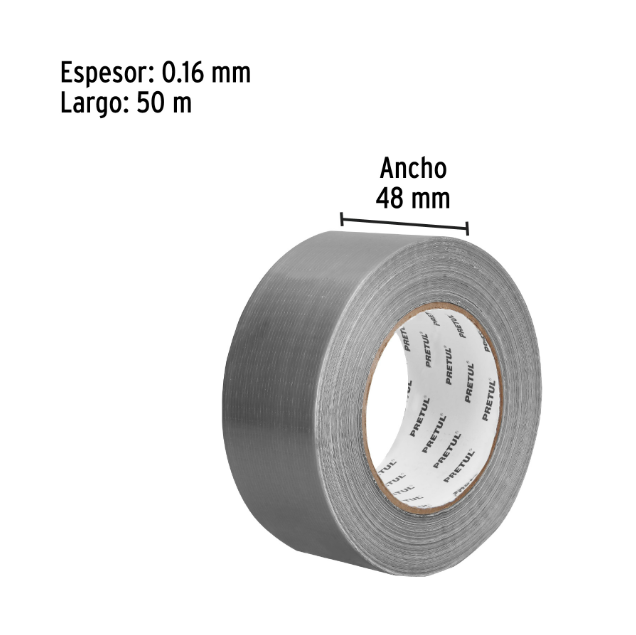 Cinta para ducto, 50 m x 48mm, espesor 0.16 mm ,Pretul