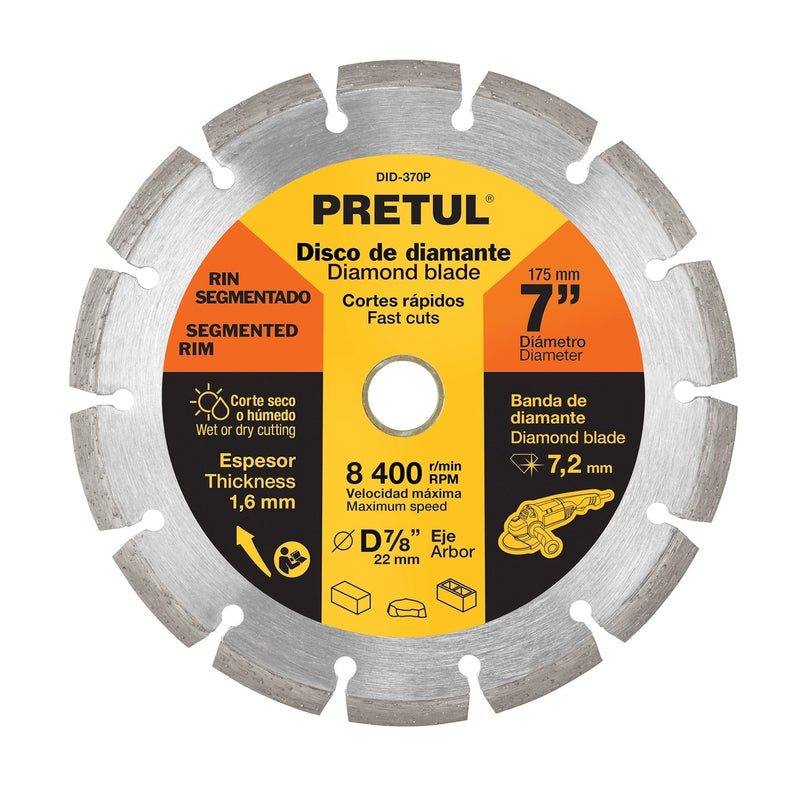 Disco de diamante, rin segmentado, 7", Pretul