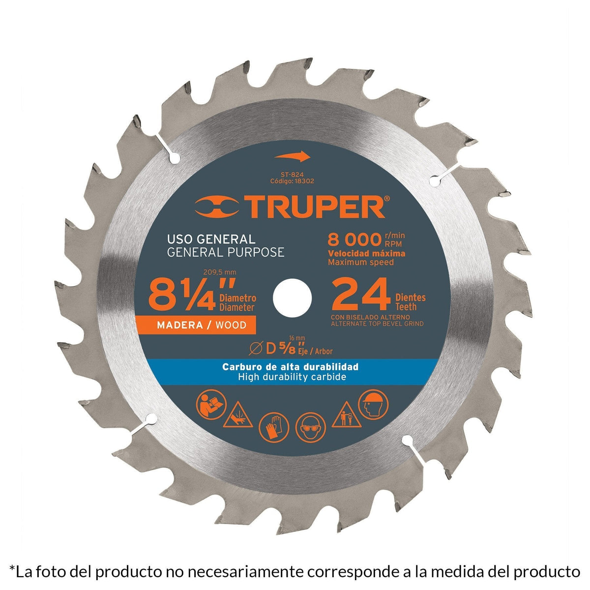 Disco sierra p/madera 8-1/4", 32 dientes, centro 5/8"