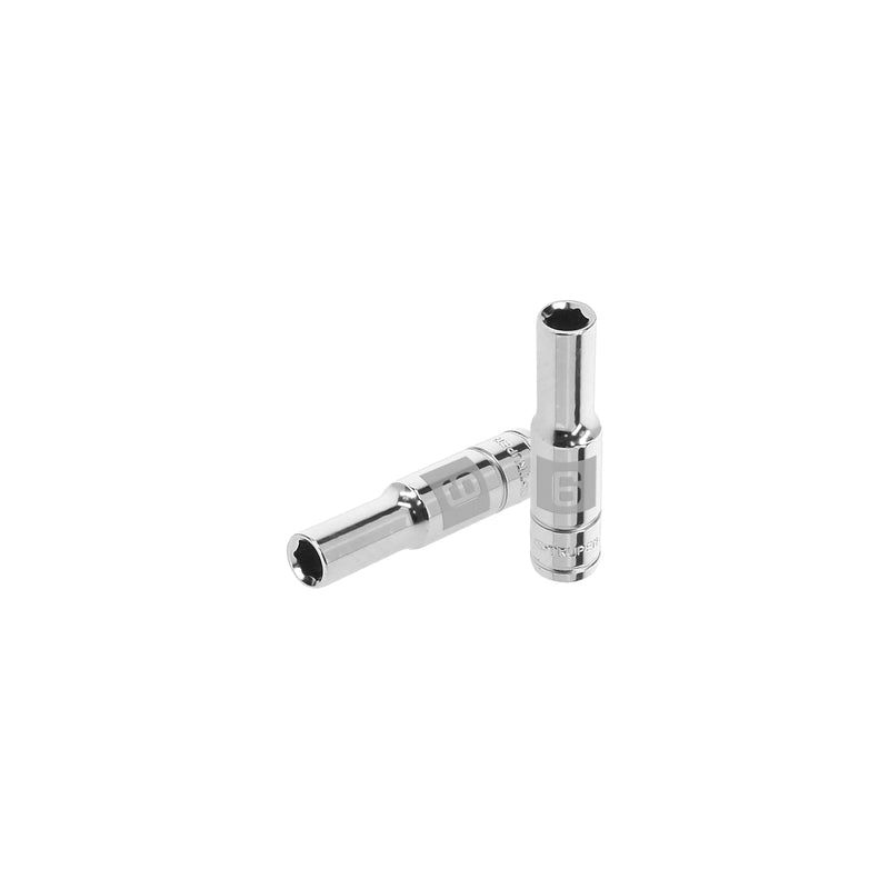 Dado de 6 puntas, largo, cuadro 1/4" milimétrico de 6mm