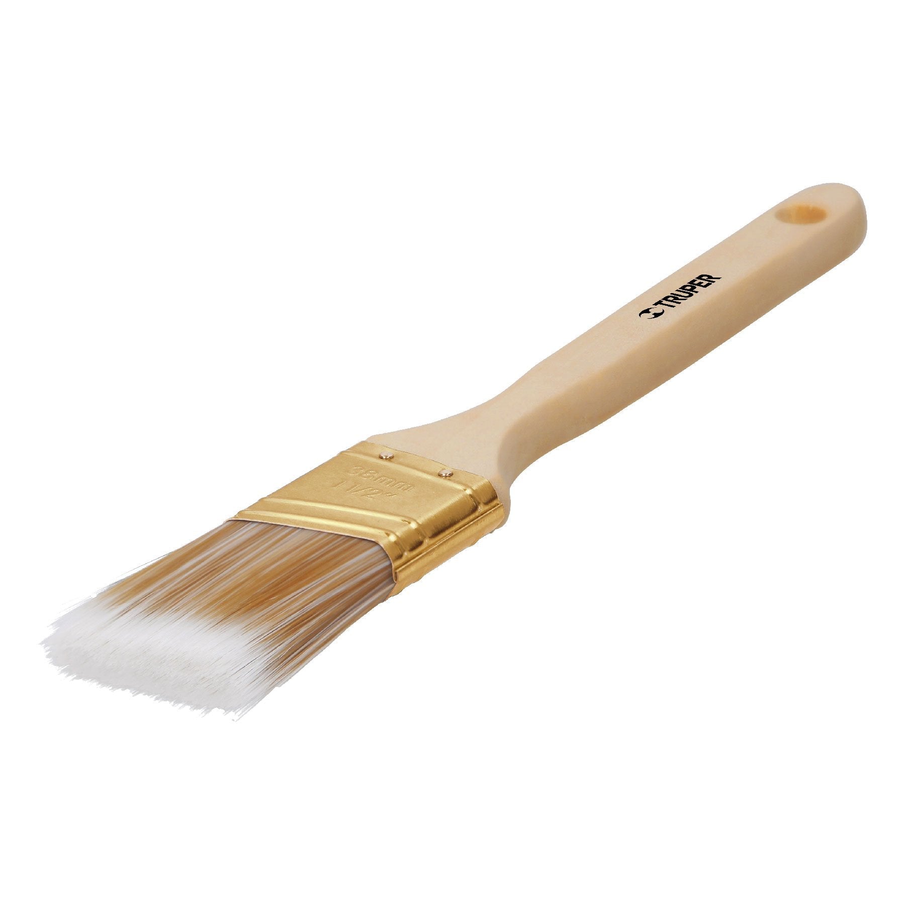 Brocha cerdas sintéticas, mango madera,corte angular, 1-1/2"