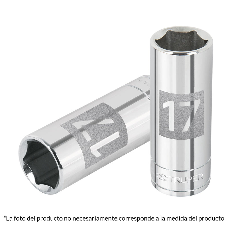 Dado de 6 puntas, largo, cuadro 3/8" de 17mm