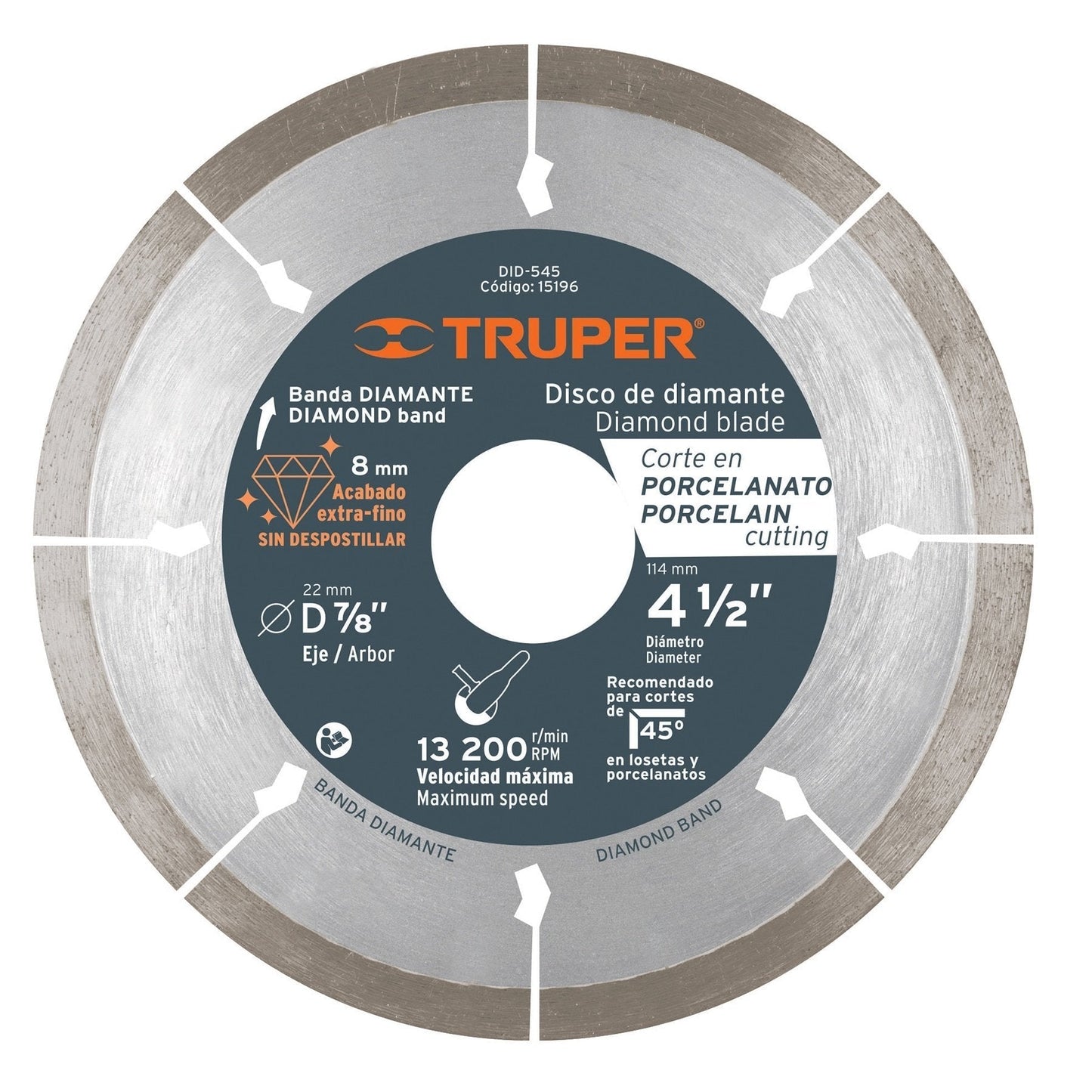 Disco de diamante, rin continuo, 4-1/2" corte porcelanato
