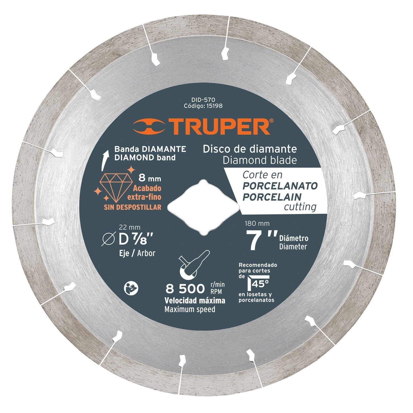 Disco de diamante, rin continuo, 7" para corte porcelanato