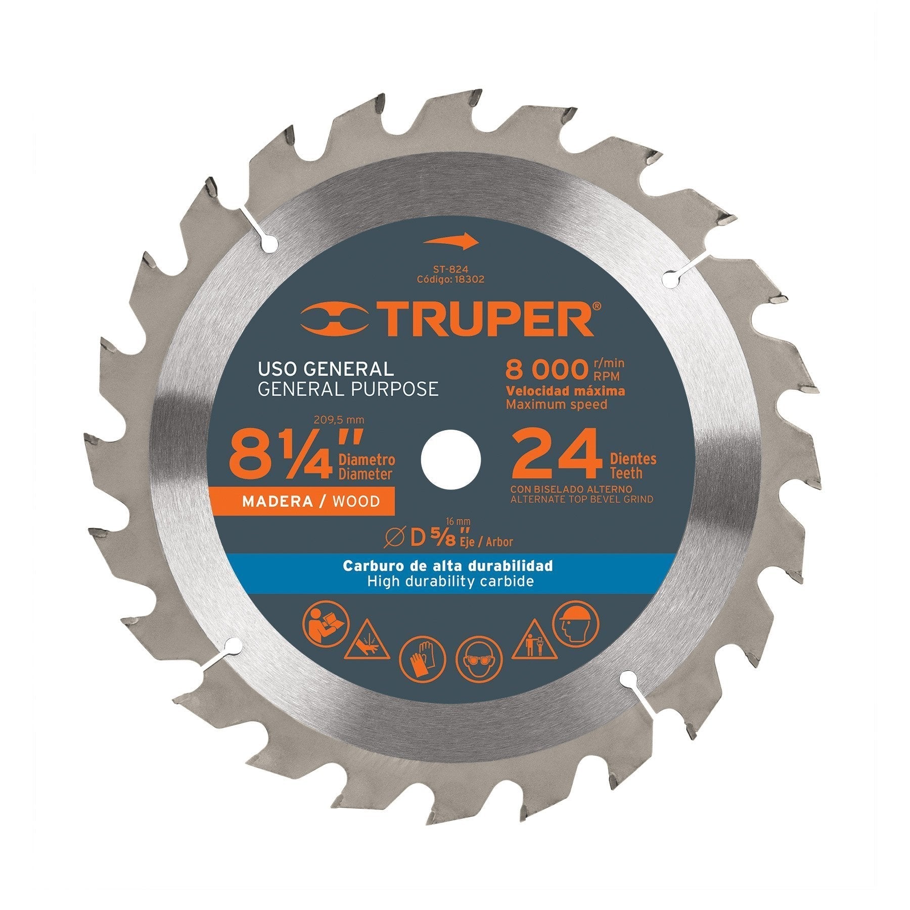 Disco sierra p/madera 8-1/4", 24 dientes, centro 5/8"