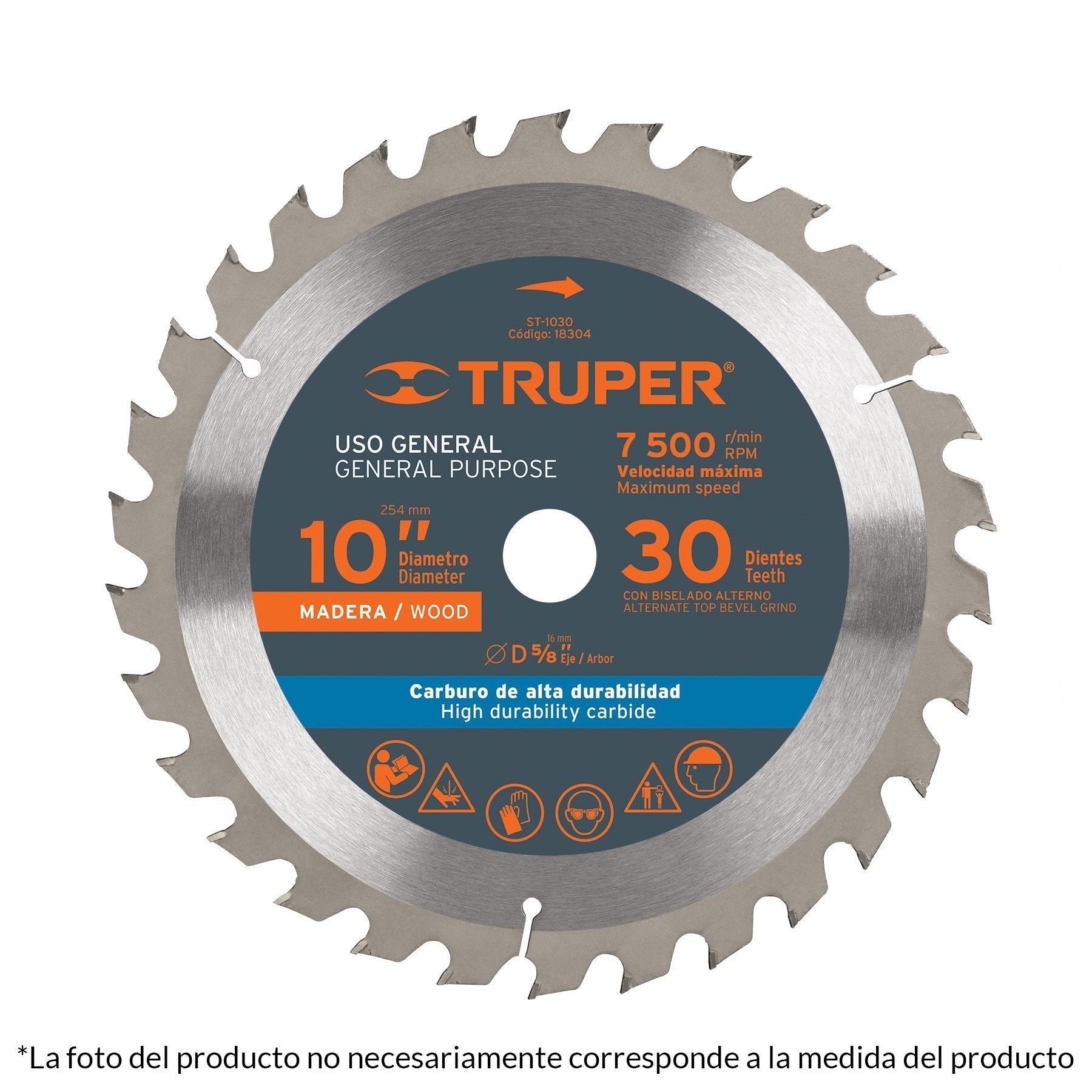 Disco sierra p/madera 10", 40 dientes, centro 5/8"