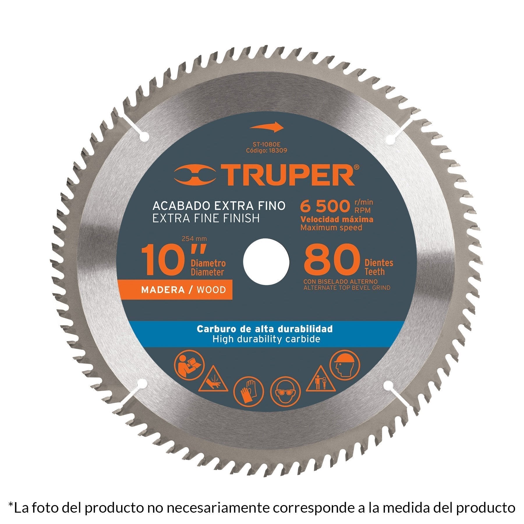 Disco sierra p/madera 10", 60 dientes, centro 1"