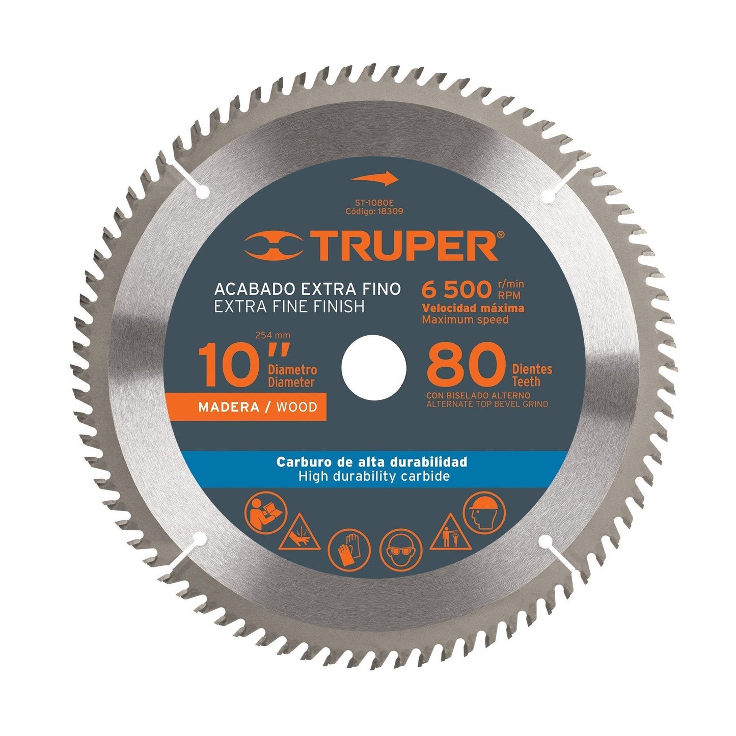 Disco sierra p/madera 10", 80 dientes, centro 1"