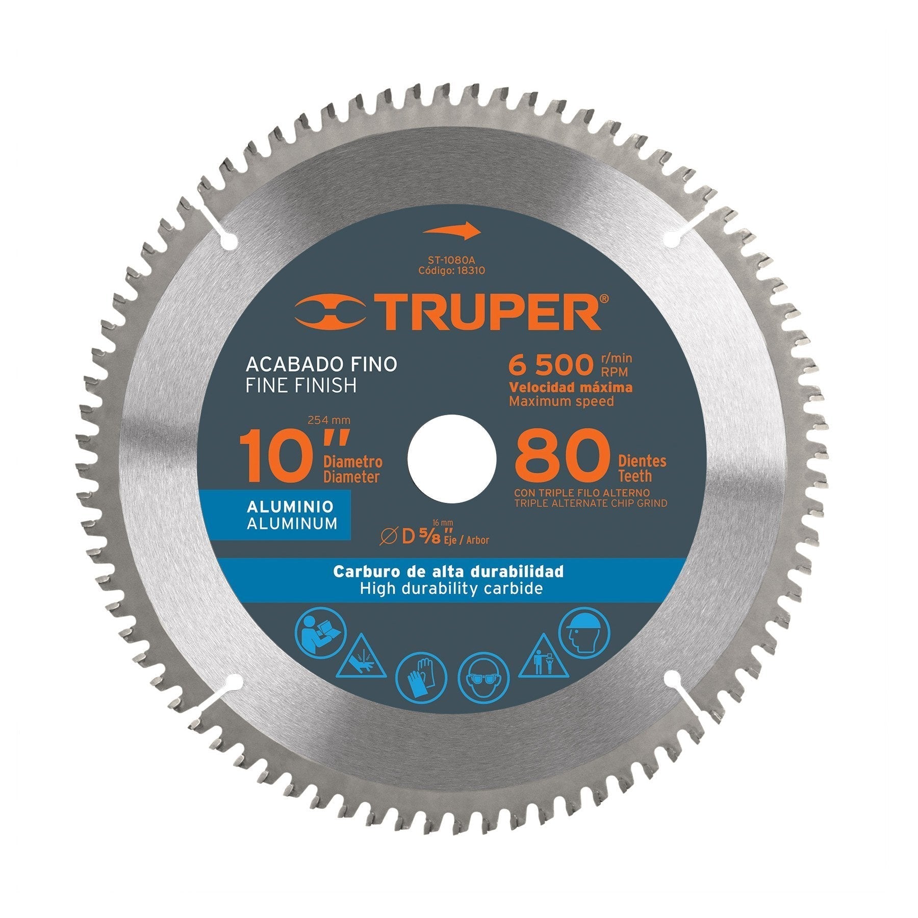 Disco sierra p/aluminio 10", 80 dientes, centro 5/8"