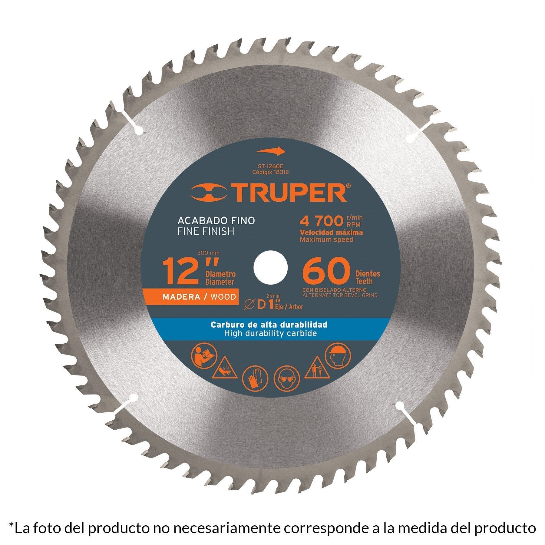 Disco sierra p/madera 12", 40 dientes, centro 1"