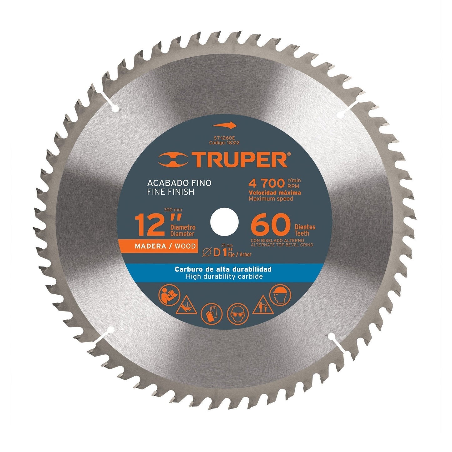 Disco sierra p/madera 12", 60 dientes, centro 1"