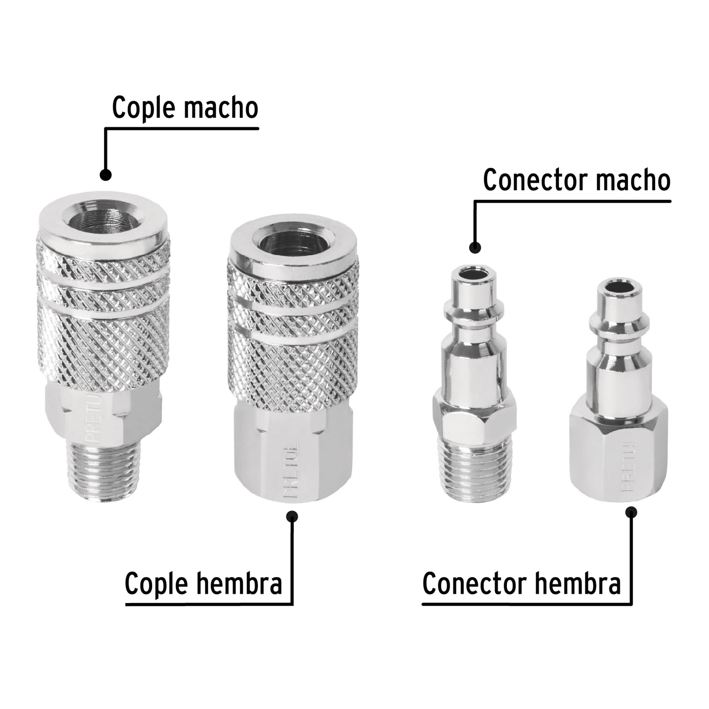 2 conectores y 2 coples para compresor, Pretul - Ferretería Feresmar
