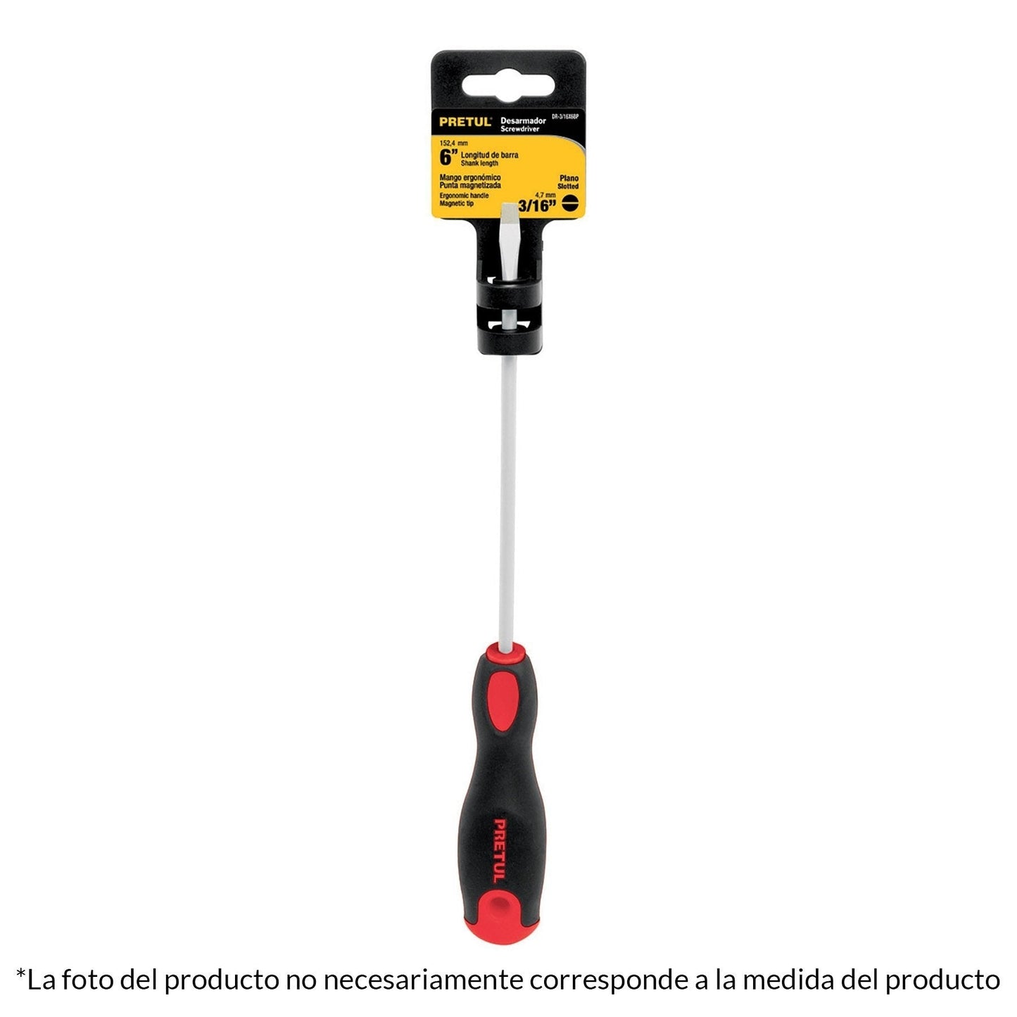 Desarmador plano, 3/16x4", mgo comfort grip, pretul