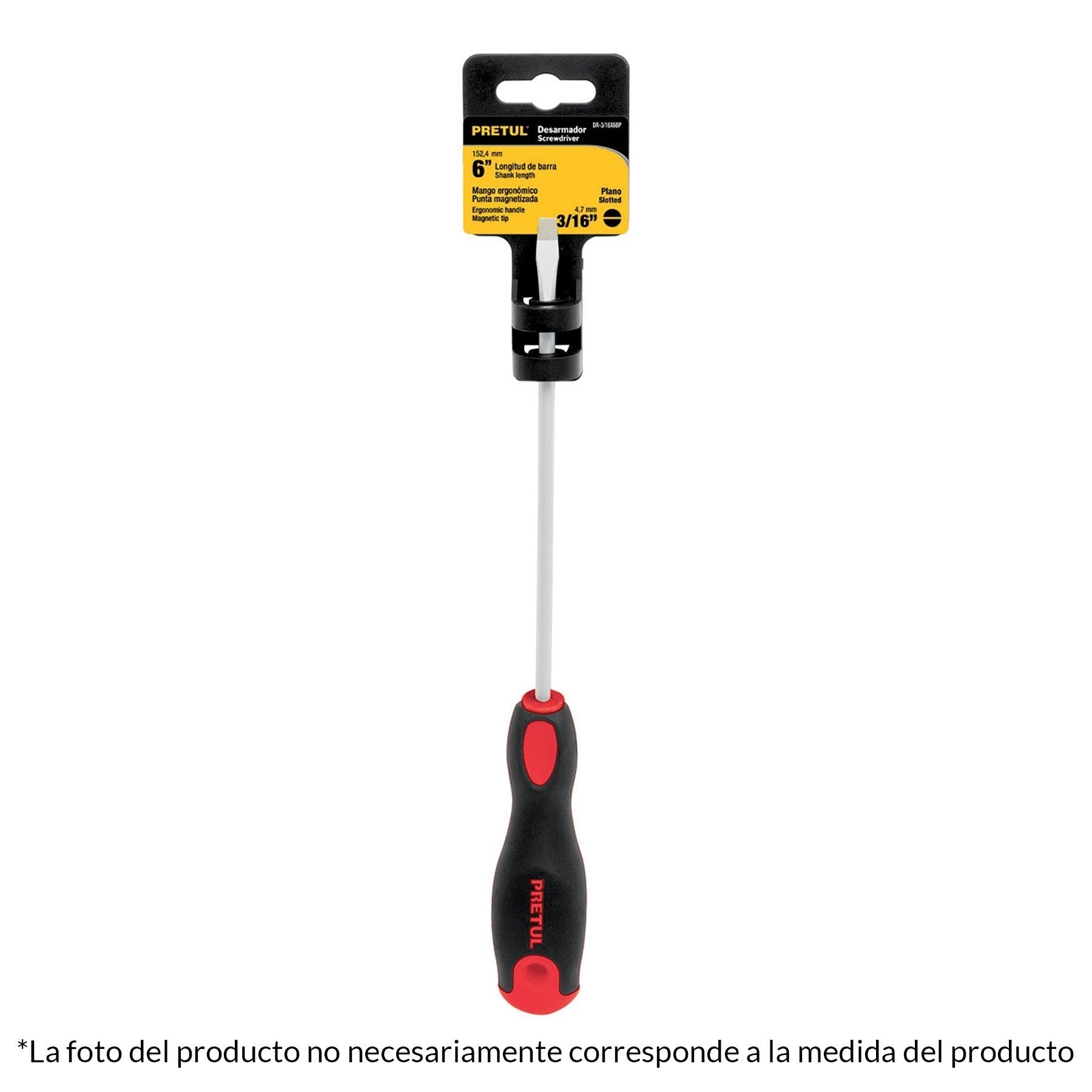 Desarmador plano, 3/16x4", mgo comfort grip, pretul