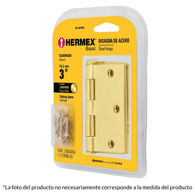 Bisagra cuadrada 3-1/2",acero latonado,blíster 2,HermexBasic