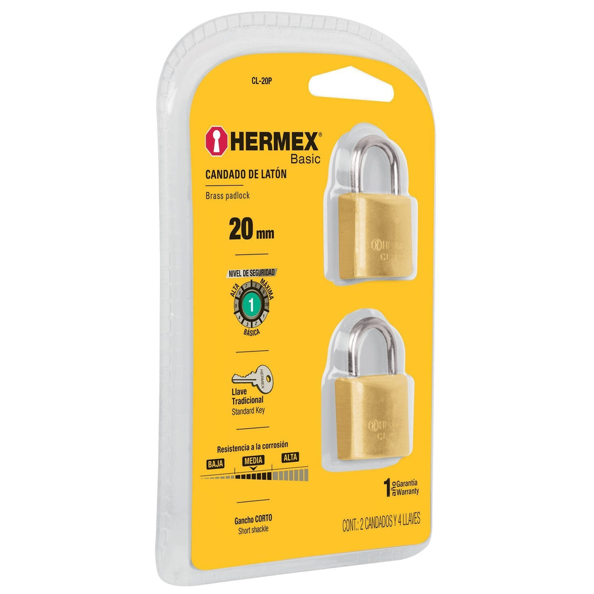 Candados laminados, 40mm, blister 4 piezas, Hermex Basic