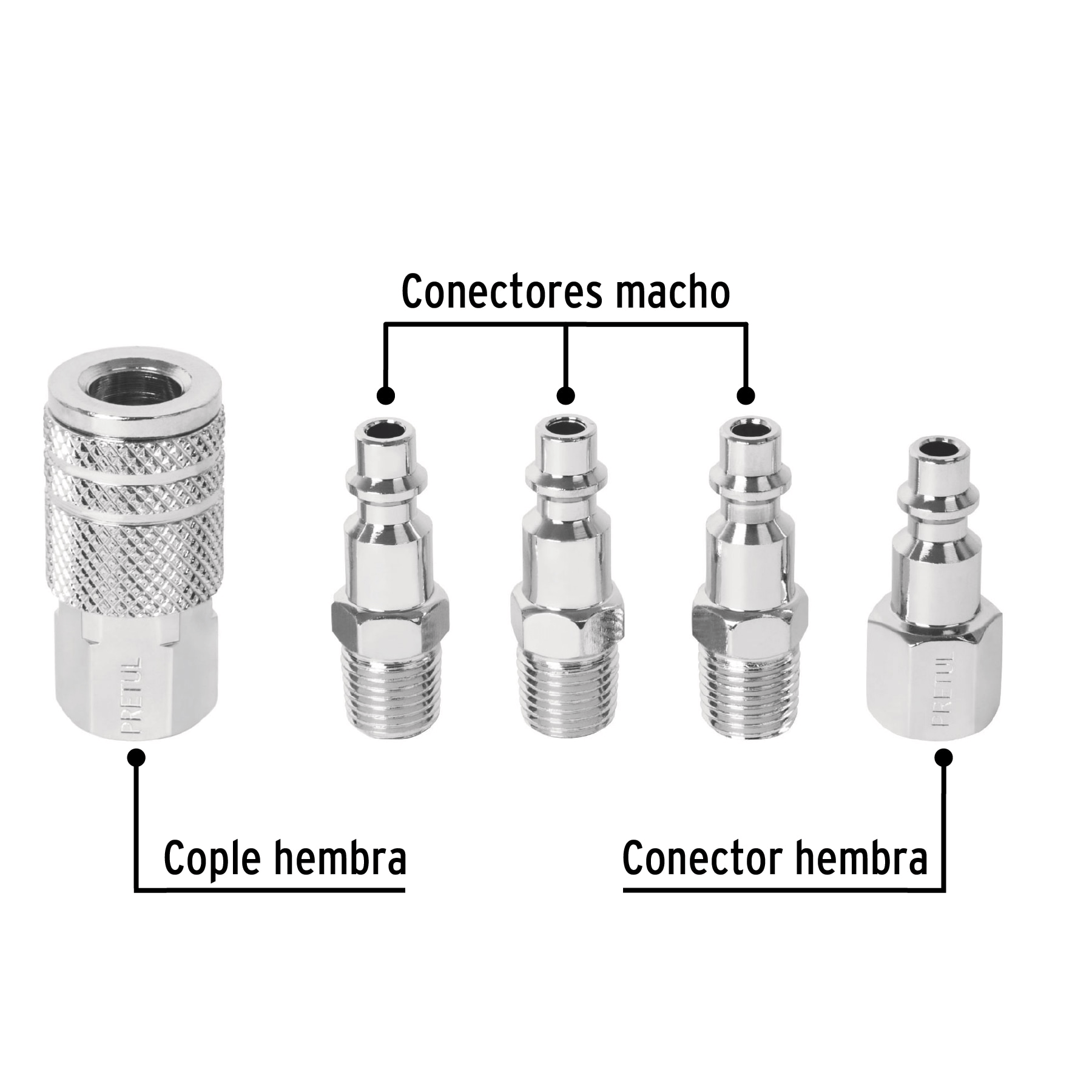 4 conectores y 1 cople para compresor, Pretul
