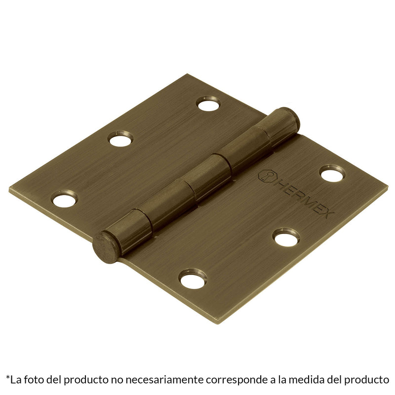 Bisagra cuadrada 2", acero latonado antiguo, plana