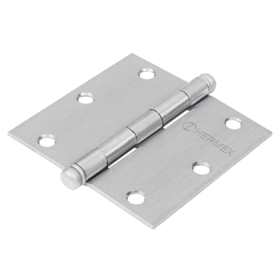 Bisagra cuadrada 3-1/2", acero satinado, cabeza redonda