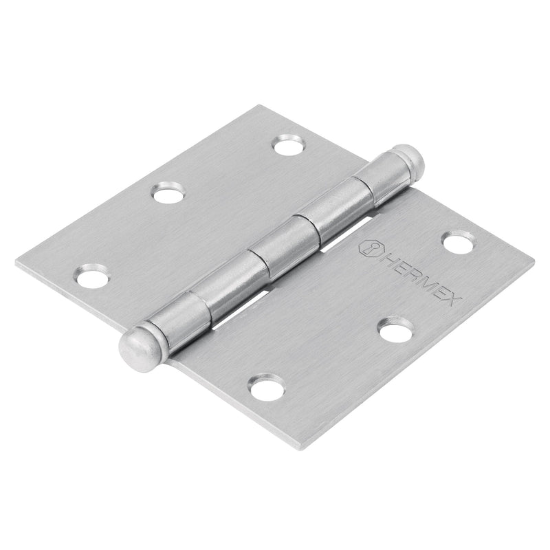 Bisagra cuadrada 3-1/2", acero cromo mate, redonda