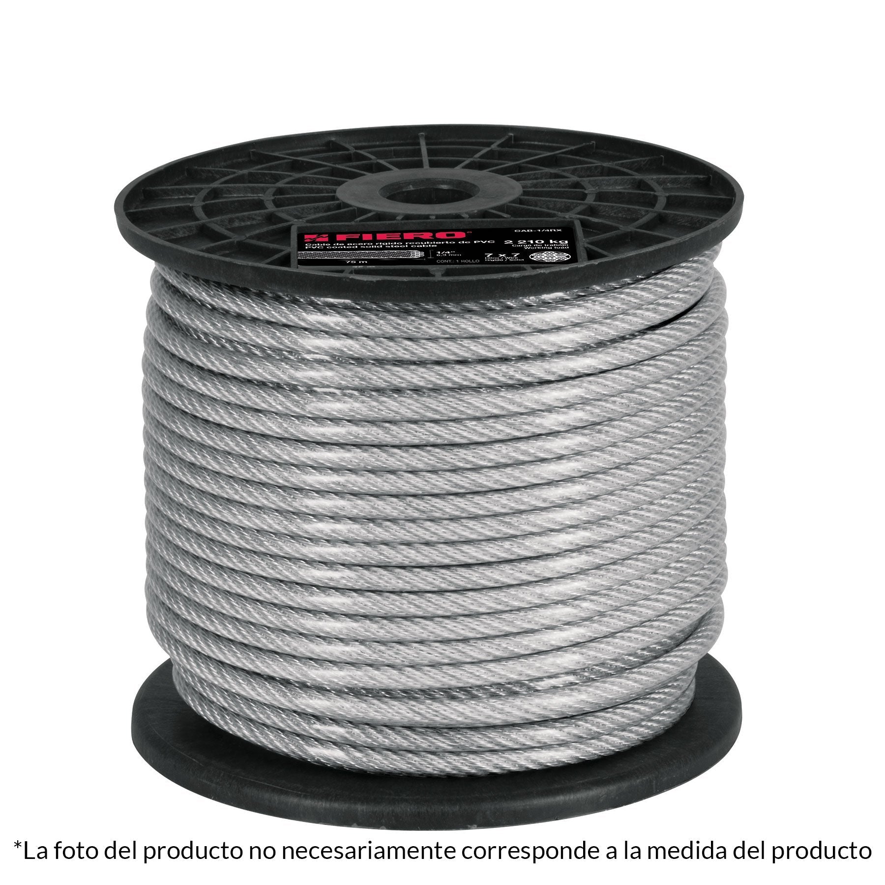 Cable rígido de acero 3/32", recubierto PVC, 7X7, 75 m