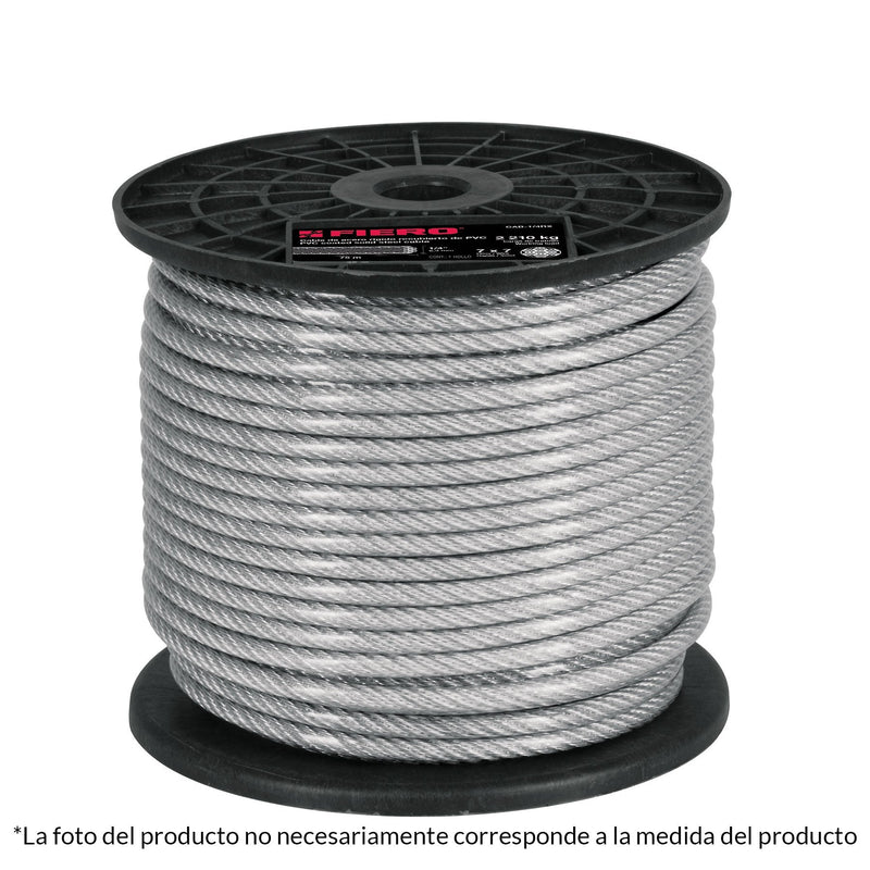Cable rígido de acero 1/4", recubierto PVC, 7X7, 75 m