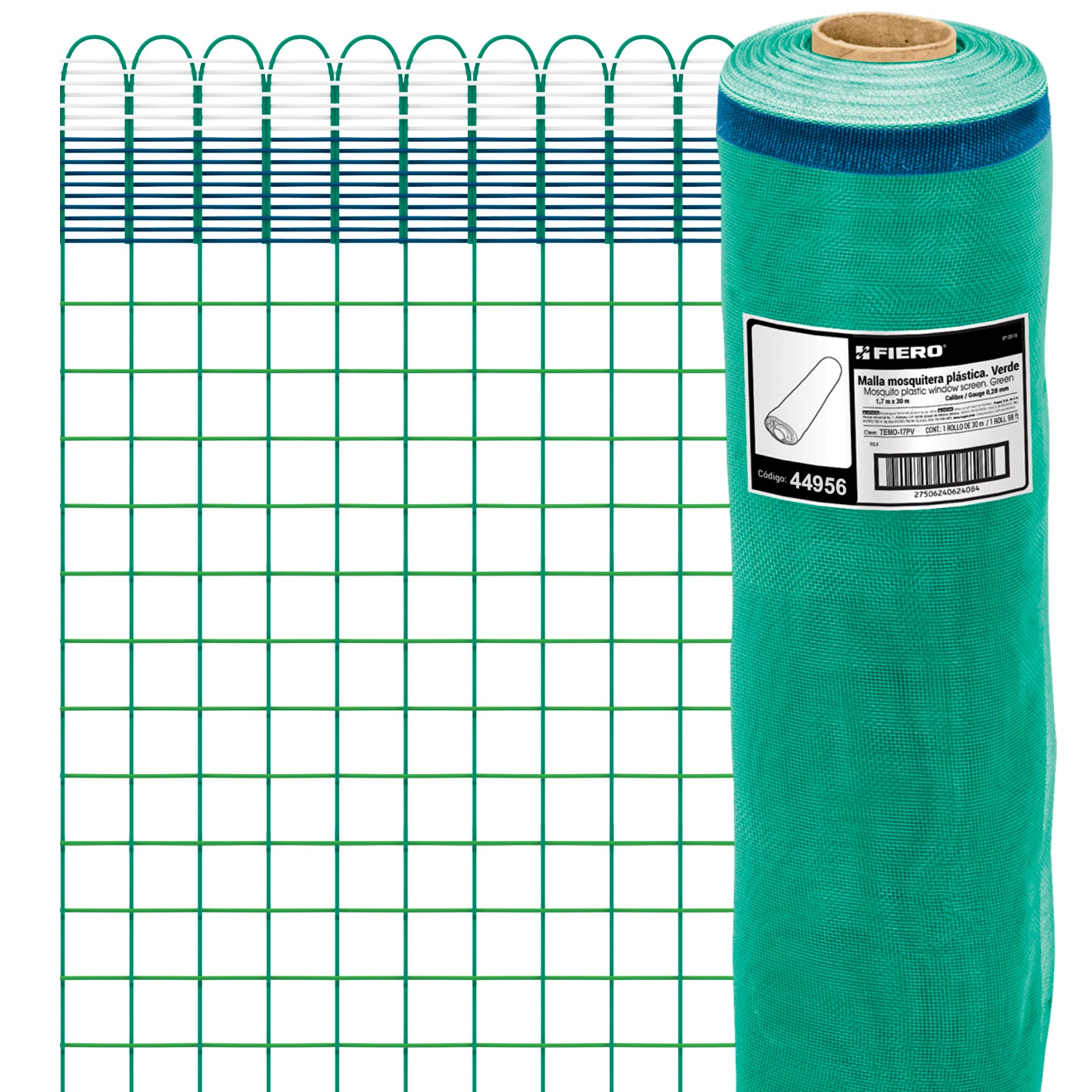 Malla mosquitera plástica, 1.50 x 30 m, verde
