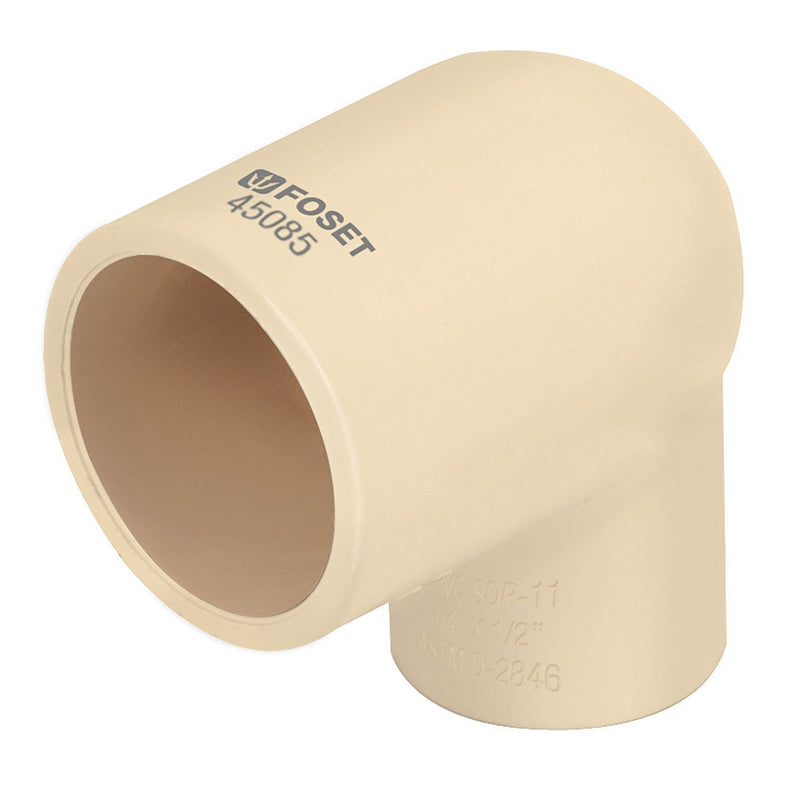 Codo 90° reducido de CPVC, 3/4 x 1/2"