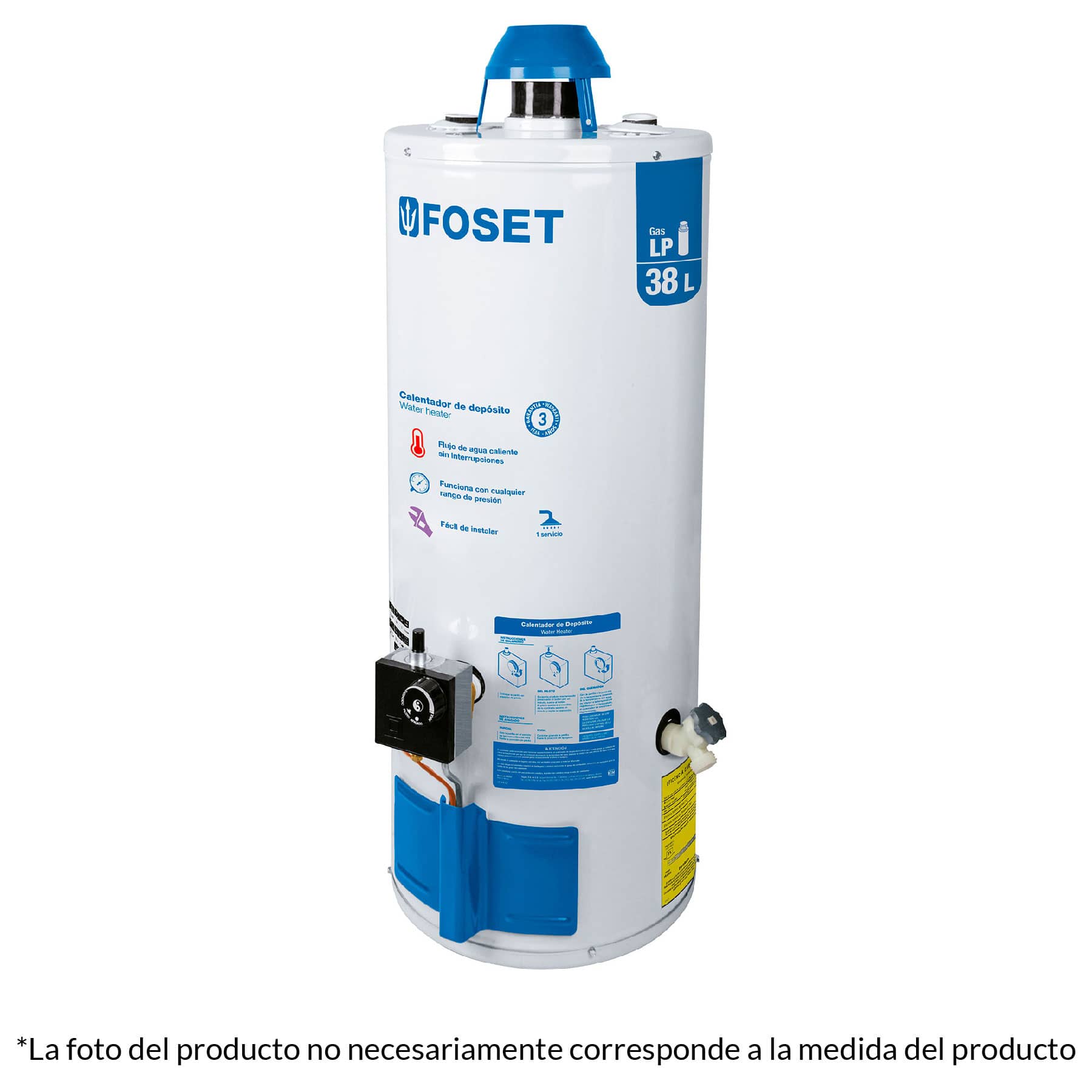 Calentador de Depósito, 38L, gas natural, 1 servicio